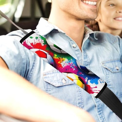 Comfortable Cushion Pad Car Shoulder Strap Harness Pad, Splash Ink Colorful Paint Football Soccer Ball 2PCS Car Belt Covers - color: Color364
