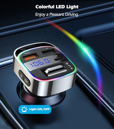 LIHAN Bluetooth 5.4 Car Adapter for Older Cars, 54W PD Fast Charging FM Transmitter, Handsfree Call, Crystal Clear GPS & Music Receiver, Supports USB Drive .wav .flac, Compatible with iPhone & Trucks