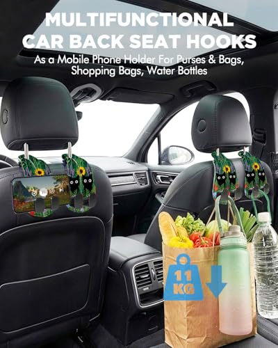 WOCOCN 2 Pack Car Purse Hook for Car Seat Headrest, Double-Sided PrintingPU Leather Purse Holder with Metal Hook, Cute Car Accessories for Women, Men (Car hook - Grass Cat A) - color: Car hook - Grass Cat A