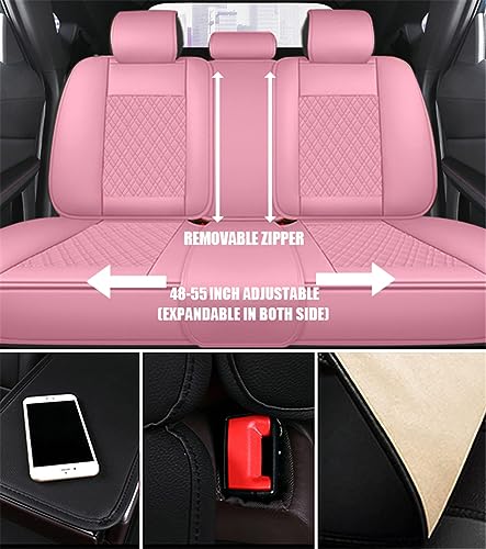 SanQing Car Seat Covers Full Set, Super Luxurious Heavy Duty Waterproof Leather Automotive Vehicle Cover for Cars SUV Pick-up Truck, Universal Non-Slip Seat Car Accessories (Full Set/Pink) - color: Full Set/Pink