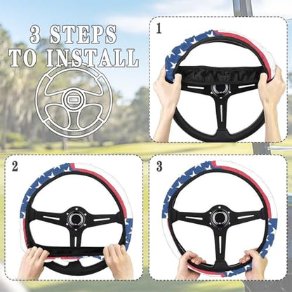 4th of July Steering Wheel Cover Protector Golf Cart Steering Wheel Anti-Slip Club Car Precedent Golf Cart Steering Wheel Cover Odorless Auto Steering Wheel Wrap for Winter - color: 4th of July Print