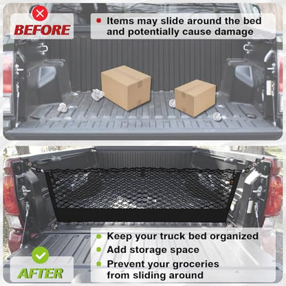 Muslogy Truck Bed Cargo Net Trunk Netting Compatible with Toyota Tacoma 2005-2022 2023 Accessories, Pickup Cargo Organizer SUV Sedan Storage Net w/Heavy Duty Carabiners - style: 2005-2023 Tacoma