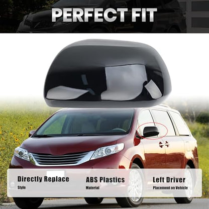 Compatible with 2012-2020 Toyota Sienna Left Side Mirror Cover Cap, Black Driver Side Clip-on Mirror Cap Replacement Without Turn Signal Light Replaces for 87945-08010 - color: Left Black