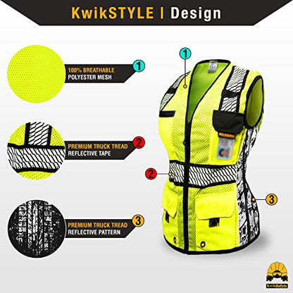 KwikSafety - Charlotte, NC - RoadBOSS Economy & Premium Safety Vest for Women [SNUG-FIT] Class 2 ANSI Tested OSHA - color: Yellow (Limited Edition), size: Medium, style: 1 Pack