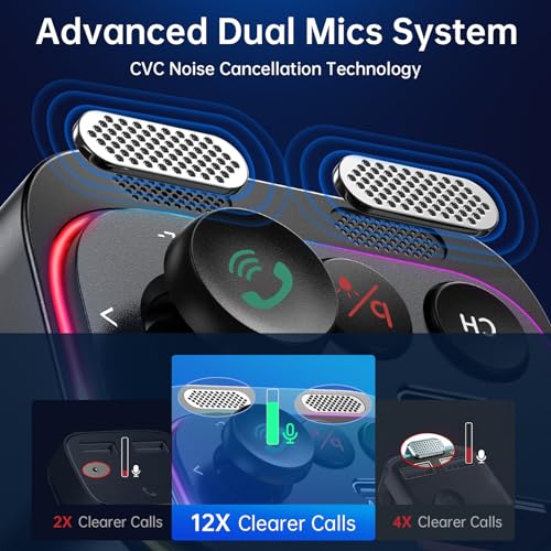 Syncwire Bluetooth 5.4 FM Transmitter Car Adapter 54W (PD 36W & 18W) [Stronger Dual Mics] [Light Switch] [HiFi Bass Sound] [Fast Charging] Wireless Radio Receiver Hands-Free Calling LED Display - color: Black