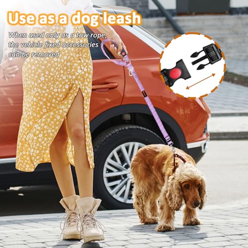Removable Dog Seat Belt Harness for Car, 3 in 1 Pet Dog Car Seatbelt Leash, Retractable Restraint Secures to Vehicle Headrest & Adjustable Reflective Bungee Dog Seatbelt Tether, Purple - color: 2PCS Purple
