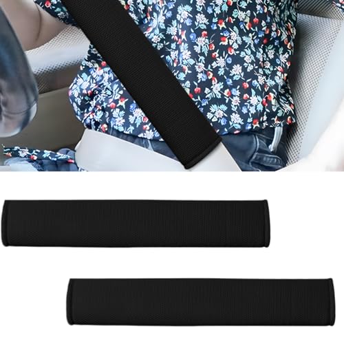 2PCS Long Car Seat Belt Cover Pads, Soft Mesh Seatbelt Shoulder Strap Protector Pad for Comfort Driving, Breathable Car Seat Belt Pad Harness Cushion Protect Your Neck and Shoulder (Black) - color: Black