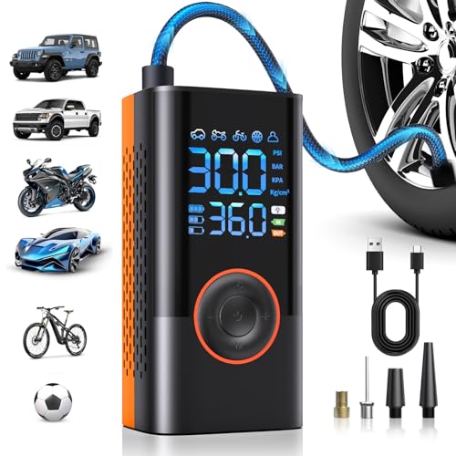 Tire Inflator Portable Air Compressor Cordless Mini Air Pump with Digital Pressure Gauge Inflater 150PSI Fast Inflation (without DC) and Auto Shutoff Function Tires Pump for Cars Motorcycles Bikes - color: Dark Red