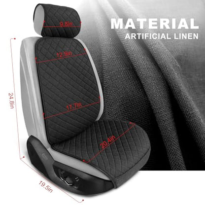 BOPUOVRE Linen Car Seat Covers Front Seat Covers Breathable Cloth Fabric Car Seat Protector - Universal Fit for Cars, Vans, SUVs, Trucks - 2 Units - Black - color: Black
