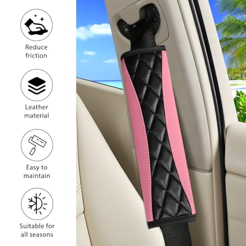 2PCS Car Seat Belt Cover, Soft Comfortable Leather Vehicle Seatbelt Shoulder Pad Cushion, Breathable Automotive Interior Seat Strap Harness Mat, Universal for RV SUV Truck (Pink) - color: Pink