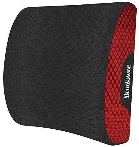 Brookstone BK1201 - Luxurious Lumbar Support Pillow for Car or Office Chair, Back Cushion with Premium Grade Memory Foam, Breathable and Washable Cover, Adjustable Strap, Red - color: Black With Red V.2