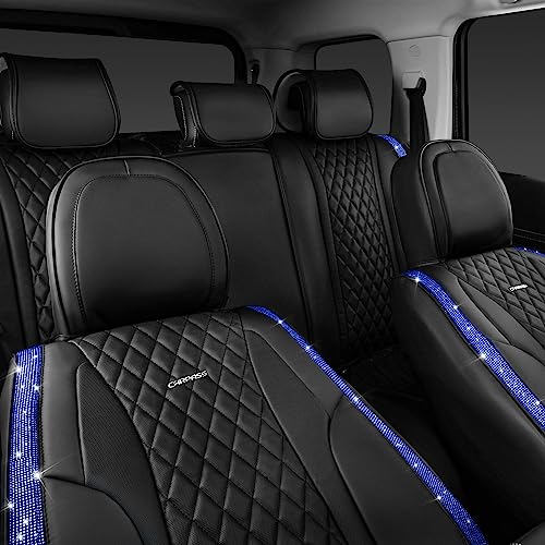 CAR PASS Nappa Leather seat Covers Bling Diamond Car Seat Covers Full Set Universal Cushioned, Waterproof Heavy-Duty Anti-Slip Luxury, Fit for SUV Sedan,Sparkly Glitter Women Crystal Blue Rhinestone - color: Blue Diamond, size: Full Set