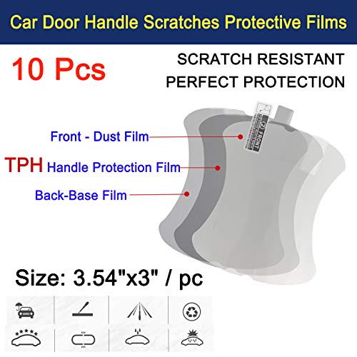 10Pcs Car Door Handle Scratch Protector Film Clear TPH Door Handle Cup Protector, Self-Adhesive Vinyl Anti-Scratch Cover, Universal Car Exterior Protection