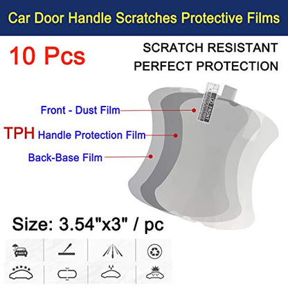 10Pcs Car Door Handle Scratch Protector Film Clear TPH Door Handle Cup Protector, Self-Adhesive Vinyl Anti-Scratch Cover, Universal Car Exterior Protection