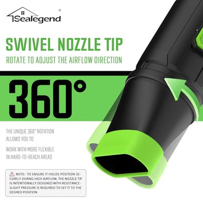Sealegend Car Drying Nozzle Compatible with EGO Leaf Blower Models 530 575 580 615 650 670 765, Compact Nozzle Attachment for Easy Snow & Leaves Removing, 360°Rotation & Scratch Protection, 9.5 in. - color: Green