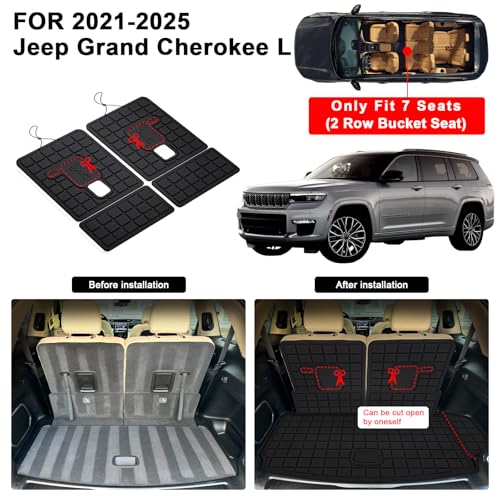 Floor Mats for 2021-2025 2026 Jeep Grand Cherokee L (Only for 7 Seats), 2 Row Bucket Seat TPE Floor Liners & Trunk Mat & 2nd and 3rd Backrest Mat for Grand Cherokee Accessories - size: 2021-2026 Jeep Grand Cherokee L Full Mats-7 Seats