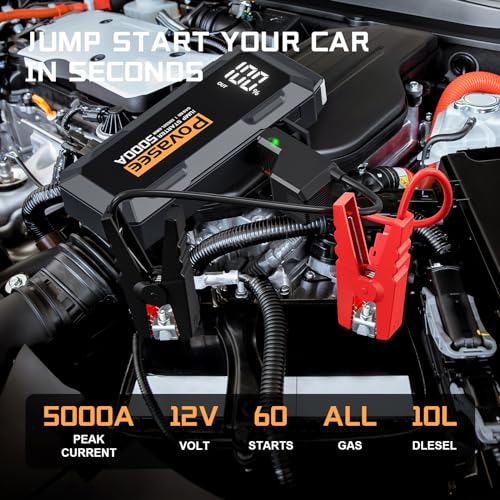 Povasee Car Battery Jump Starter 5000A Jump Box (All Gas/10L Diesel) Portable Car Jump Starter Battery Pack, 12V Jumper Starter Portable 3" LCD Display/Power Bank/Dual Output/LED Light DC - style: A40