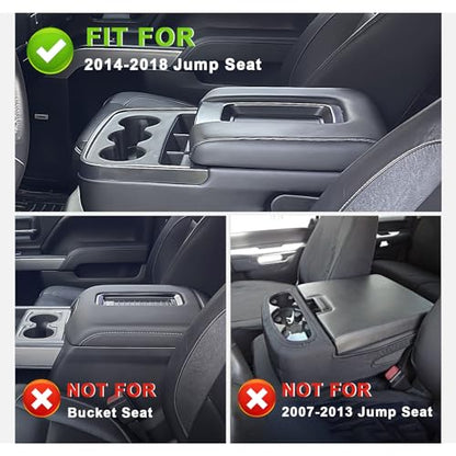 Muslogy Center Console Armrest Cover Fit for Chevy Silverado & GMC Sierra 1500 2500 3500HD 2014-2018 Accessories, Comfort Armrest Pad Console Lid Cushion Vegan Leather Regular Thick(Split Bench Seat) - size: 1) 14-18 |Silverado & Sierra| Jump Seat, Regula