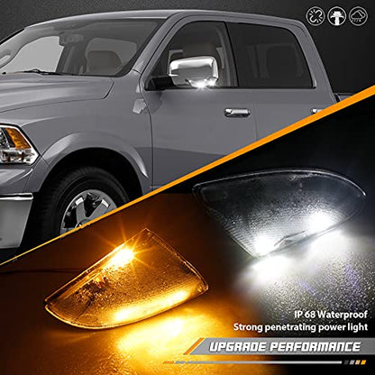 HERCOO LED Side Mirror Turn Signal Puddle Light Lamp Assembly Compatible with Dodge Ram 1500 2500 2010-2018, Ram 1500 Classic 2019-2022, Replacement for 68064949AA 68064948AA - size: Left & Right-clear