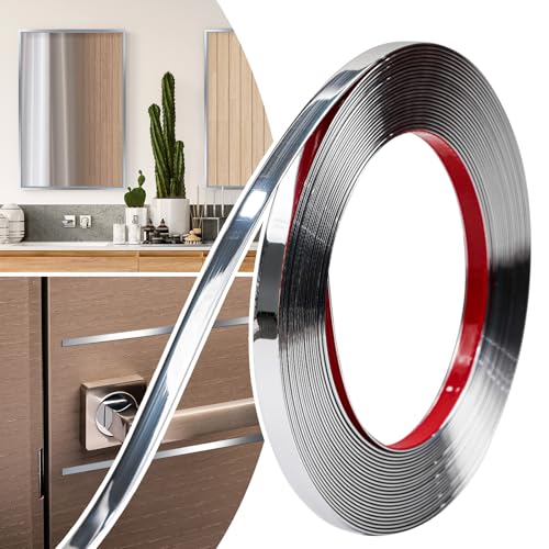 0.39in × 40Ft Peel and Stick Wall Molding Trim - Flexible Self Adhesive Molding Trim for Walls, Edges, Borders, Window Frames, Backsplash Tiles - Silver Waterproof Trim - color: Shiny Silver, size: 2/5in-40Ft