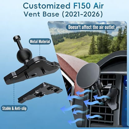 Car Vent Magnetic Phone Mount Compatible with 2021-2026 Ford F-150, 2022-2026 F-150 Lightning XL & PRO,2023-2026 Ford Super Duty, Metal Cell Phone Holder Cradles Bracket Stand for All Smartphones - style: Magnetic