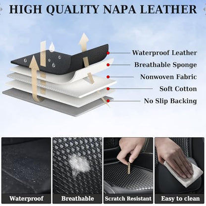 Coverado Seat Covers, Car Seat Covers Front Seats, Waterproof Nappa Leather Auto Seat Cover with Lumbar Head Pillow, Black Seat Covers Carseat Cover Universal Fit for Most Cars - color: Black（Pillow）, size: Front