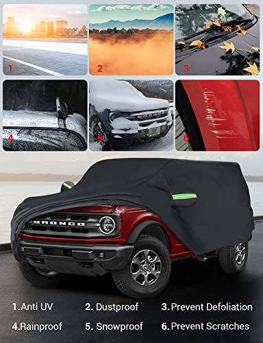 Proadsy Car Cover Compatible with Ford Bronco 4 Door 2021-2024 2025 2026 Windproof All Weather Waterproof Sun Rain UV Dust Snow Protection Outdoor Covers - size: Ford Bronco 4 Door