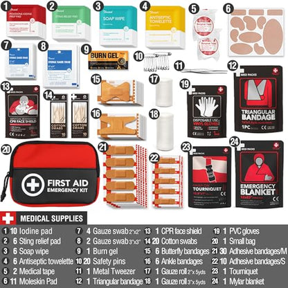Survival First Aid Kit, 190 Pcs Survival Gear and Medical Supplies, Military IFAK EMT Molle Tactical Pouch for Outdoor, Camping, Hiking, Car, Vehicles and More - color: Black