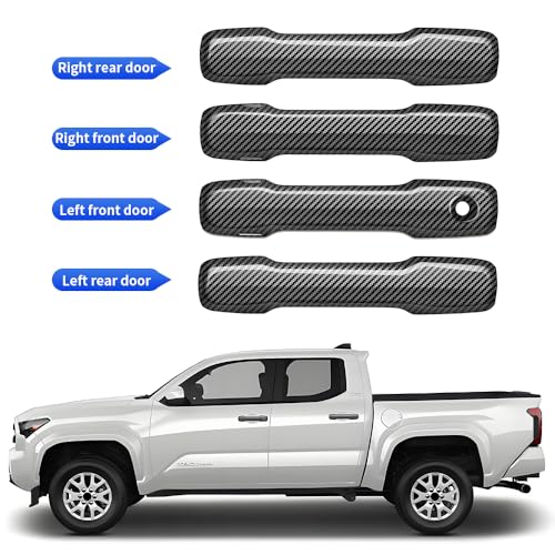 Car Chrome Carbon Fiber Style Door Handle Cover for Toyota Tacoma 2024 2025 2026 and Toyota 4Runner 2025 2026 Auto Exterior Decorations Accessories Side Pull Handles Protection Trim Panel