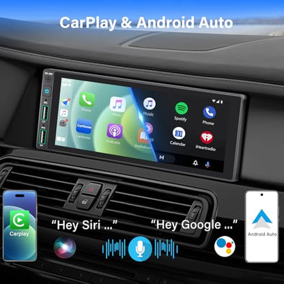 REAKOSOUND 6.9" Single Din Car Stereo with Apple CarPlay & Android Auto, Single Din Touchscreen Radio, Car Stereo with Bluetooth, Backup Camera, GPS Navigation, Mirror Link, FM/AM, EQ, USB, SWC, MIC