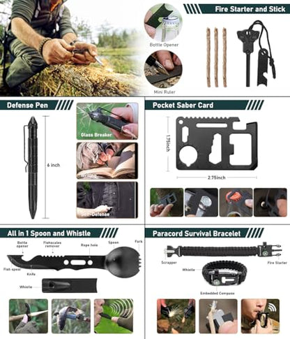Survival Kit, 262Pcs Survival Gear and Supplies with First Aid Kit Pouch and Crossbody Bag, Emergency Kit with Tent, Camping Axe Hammer, Survival Shovel w/Pick, Bug Out Bag Gifts for Men Women - color: Red