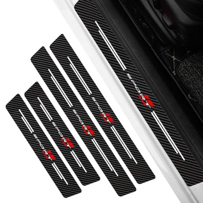 4 Pcs Car Door Sill Protector for GMC Canyon Crew Cab 2023-2026, Scuff Plate Guards Carbon Fiber Leather Anti-Scratch Decorative Entry Step Stickers
