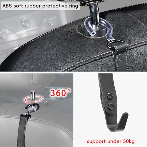 Car Hooks,Car Purse Hook,Car Headrest Hook 2 Pack Leather Headrest Hooks for car Accessories,SUS304 Car Bag Hooks(Black) - color: Black