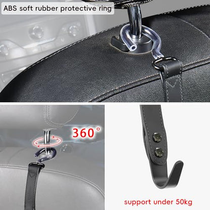 Car Hooks,Car Purse Hook,Car Headrest Hook 2 Pack Leather Headrest Hooks for car Accessories,SUS304 Car Bag Hooks(Black) - color: Black