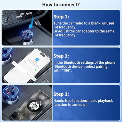 SONRU Bluetooth 5.3 FM Transmitter, Wireless Radio Adapter, Audio Receiver Car Charger, Wireless FM Radio Transmitter, Hands-Free Calling and 2 USB Ports Charger, HiFi Treble & Bass Player (Black)