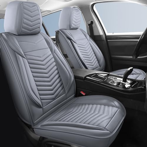 HChengkikz Nappa Leather Car Seat Covers Front Seats, Gray Car seat Protector, Waterproof Car Seat Cushion, Universal Automotive Seat Covers Fit for SUV Truck Pick-up Sedan and Most Cars - color: Style1 Gray, size: Front Seat
