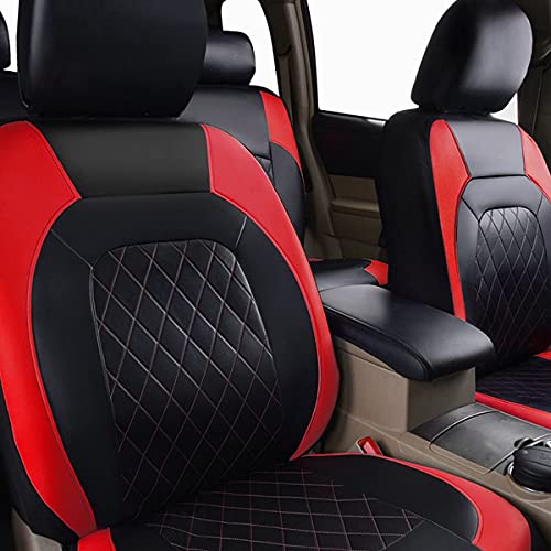 Universal Faux Leather Car Seat Covers Full Set Airbag Compatible Breathable Fit for Cars Trucks SUVs Deluxe Pu Luxury Vinyl(Black with Red) - color: Red, size: Full Set