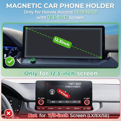 Car Phone Holder for Honda Accord 11th Gen Hybrid 2026 2025 2024 2023 (Only for 12.3-Inch Screen) 360° Rotation Magnetic Cell Phone Mount, Compatible with Magsafe, Does Not Affect Air Vent - style: Fit for 2023-2026 Accord, 12.3-Inch