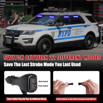 2X 6.1 inch Emergency Strobe Lights Blue 12 LED Hazard Warning Flashing Safety Dash Front/Rear Windshield Lights Grill Surface Mount for Police Firefighter Ambulance Vehicles Trucks Car - color: Blue