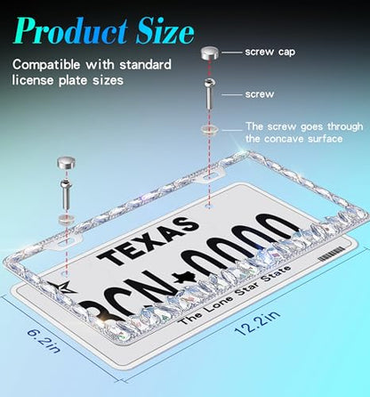 Bling License Plate Frame for Women,2 Pack Stainless Steel Rhinestone License Plate Frames | Holder Handmade Glitter Crystal Diamond Lincense Plate Cover for Girl Bedazzled Sparkly (White)… - color: CPJ-03-white-2