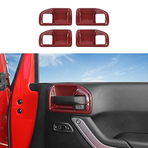 CheroCar for Jeep JK Inner Door Handle Bowl Cover Trim for Jeep Wrangler JK JKU 2011-2018,4Pcs ABS Red Carbon Fiber Interior Door Handle Protector Decoration Accessories - color: Red Carbon Fiber, size: Jk 2011-2018