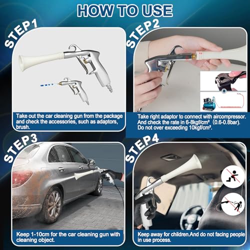 PARAROSE Car Detailing Cleaning Gun,Car Detailing Kit Interior Cleaner,High Pressure Blower Gun,Car Detailing Tools for Car Quickly Blasts Dirt and Dust Works with Air (White) - color: white
