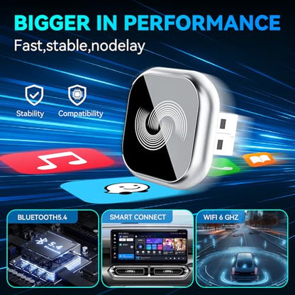 2026 Upgraded Wireless CarPlay Adapter, Bluetooth Car Play Wireless Adapter Mini 2-in-1 Android Auto Adapter, Plug & Play Zero Latency Auto-Connect, USB-A/Type-C Interface, Fits iOS 10+ & 2015+ Cars