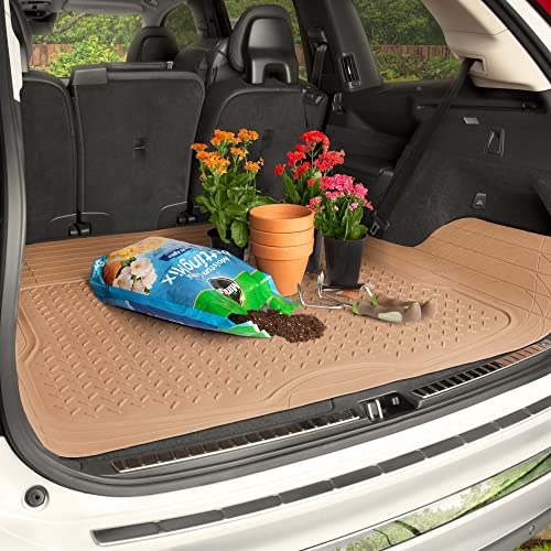 BDK Heavy Duty Rubber Cargo Mat Liner - All-Weather Trunk Protection, Trim-to-Fit Design for Cars, SUVs, Vans & Trucks - Non-Slip, Waterproof, Durable Cargo Floor Liner - 46" x 56.75" x 0.25" - Beige - color: Beige