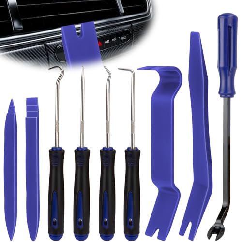 BFXM 9PCS Auto Trim Removal Tool kit, Clip Pry Tools Kit No Scratch, Car Door Panel Fasteners Remover, Automotive Mini Precision Hooks for Auto Oil Seal O-Ring Seal Gasket (Blue) - color: Blue * 9PCS