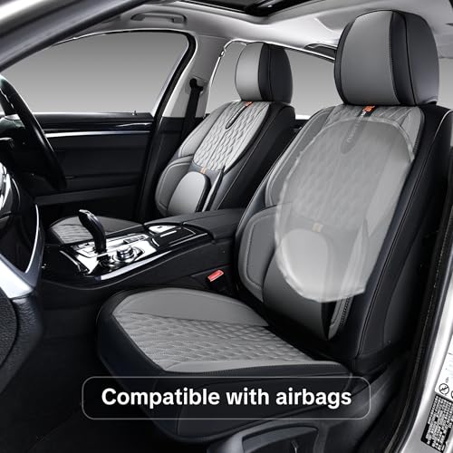 Car Seat Cover Full Set, Universal Car Seat Cover for Cars, Black and Gray, with Lumbar Support, Premium Artificial Leather, Waterproof and Easy to Clean, Airbag Compatible - color: Black & Gray