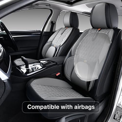 Car Seat Cover Full Set, Universal Car Seat Cover for Cars, Black and Gray, with Lumbar Support, Premium Artificial Leather, Waterproof and Easy to Clean, Airbag Compatible - color: Black & Gray