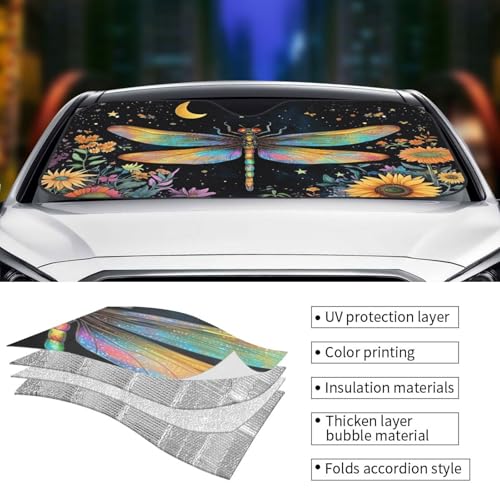 Floral Dragonfly Car Sun Shade Windshield Sunshade Foldable Front Window Shield Cover for Truck SUV - color: Blue9