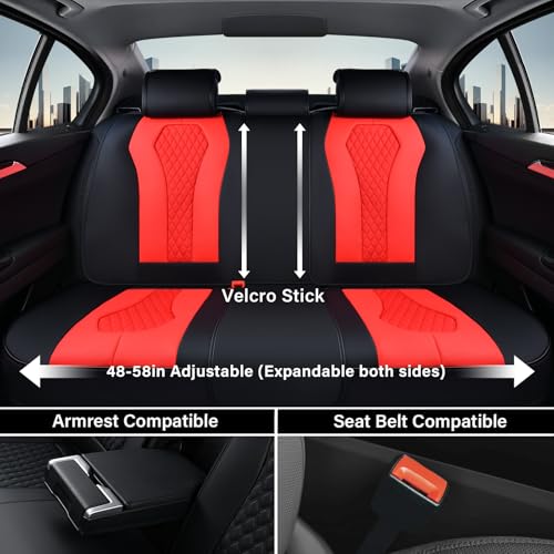 Coverado Car Seat Covers, Seat Covers Full Set, Red Car Seat Cover, Auto Seat Covers Front Seats Rear Seat Cover, Luxury Car Seat Cushion,Leather Seat Cover Seat Protector Universal Fit Most Cars - color: Red/Black, size: FullSet