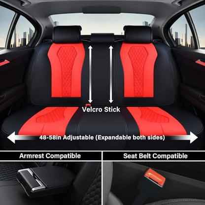 Coverado Car Seat Covers, Seat Covers Full Set, Red Car Seat Cover, Auto Seat Covers Front Seats Rear Seat Cover, Luxury Car Seat Cushion,Leather Seat Cover Seat Protector Universal Fit Most Cars - color: Red/Black, size: FullSet